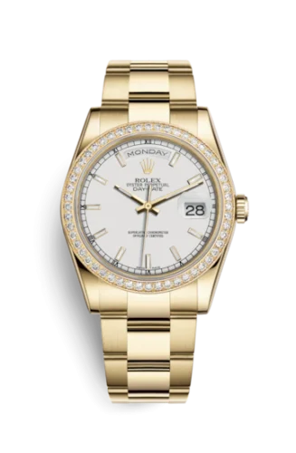 Rolex - 118348-0098 Day-Date 36 Yellow Gold Diamonds / Oyster / White