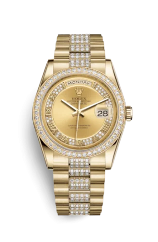 Rolex - 118348-0132 Day-Date 36 Yellow Gold Diamonds / President Diamonds / Champagne Roman