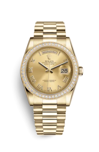 Rolex - 118348-0147 Day-Date 36 Yellow Gold Diamonds / President / Champagne Roman