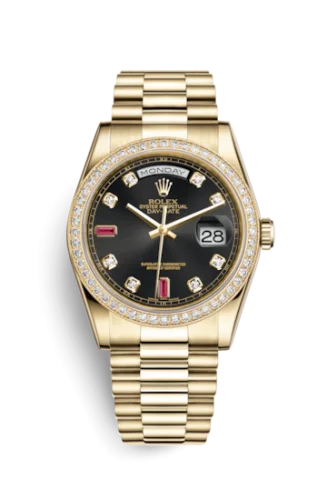 Rolex - 118348-0148 Day-Date 36 Yellow Gold Diamonds / President / Black Diamonds Rubies