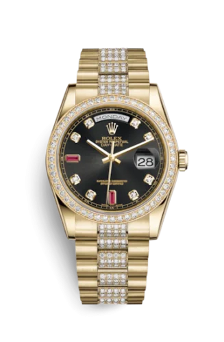 Rolex - 118348-0149 Day-Date 36 Yellow Gold Diamonds / President Diamonds / Black Diamonds Rubies