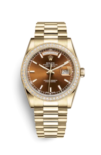 Rolex - 118348-0160 Day-Date 36 Yellow Gold Diamonds / President / Cognac