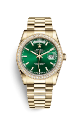 Rolex - 118348-0161 Day-Date 36 Yellow Gold Diamonds / President / Green