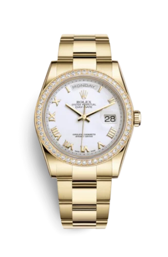 Rolex - 118348-0150 Day-Date 36 Yellow Gold Diamonds / Oyster / White Roman