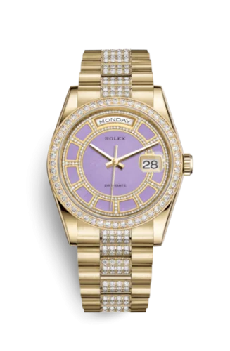 Rolex - 118348-0195 Day-Date 36 Yellow Gold Diamonds / President Diamonds / Lavender Jade Carousel