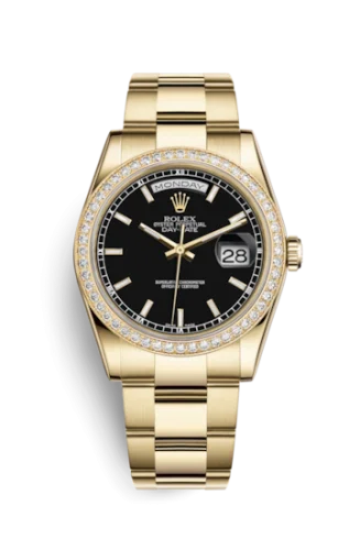 Rolex - 118348-0208 Day-Date 36 Yellow Gold Diamonds / Oyster / Black