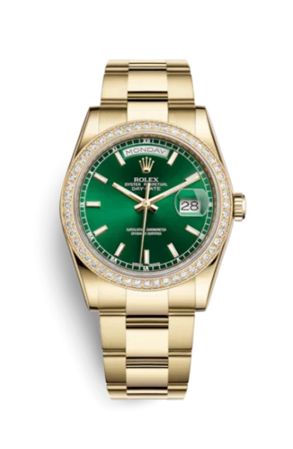 Rolex - 118348-0225 Day-Date 36 Yellow Gold Diamonds / Oyster / Green