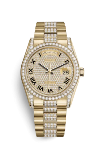 Rolex - 118388-0008 Day-Date 36 Yellow Gold Diamonds / President Diamonds / Silver Diamond
