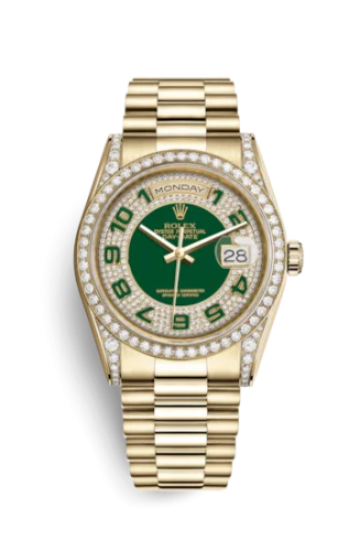 Rolex - 118388-0053 Day-Date 36 Yellow Gold Diamonds / President / Green Paved