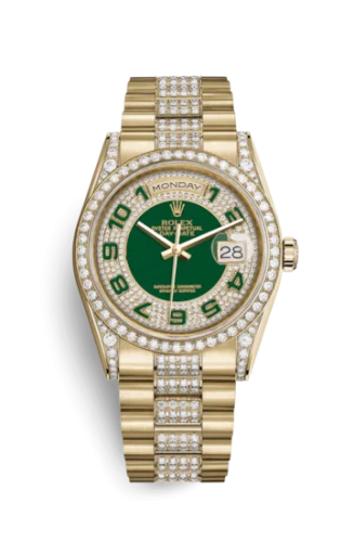 Rolex - 118388-0055 Day-Date 36 Yellow Gold Diamonds / President Diamonds / Green Paved