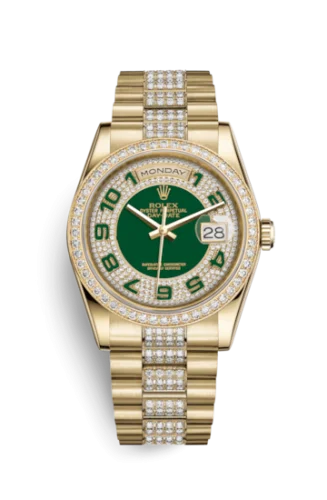 Rolex - 118348-0056 Day-Date 36 Yellow Gold Diamonds / President Diamonds / Green Paved