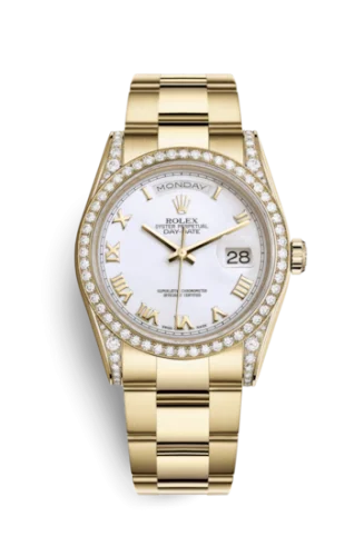 Rolex - 118388-0101 Day-Date 36 Yellow Gold Diamonds / Oyster / White Roman