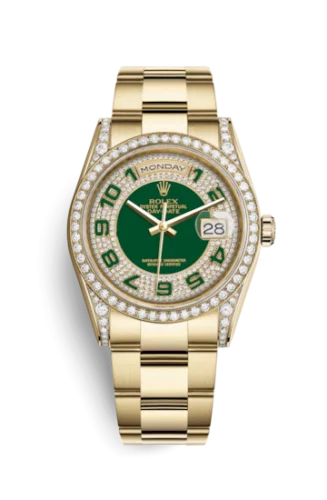 Rolex - 118388-0121 Day-Date 36 Yellow Gold Diamonds / Oyster / Green Paved