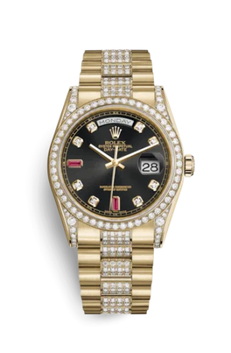Rolex - 118388-0123 Day-Date 36 Yellow Gold Diamonds / President Diamonds / Black Diamonds Rubies
