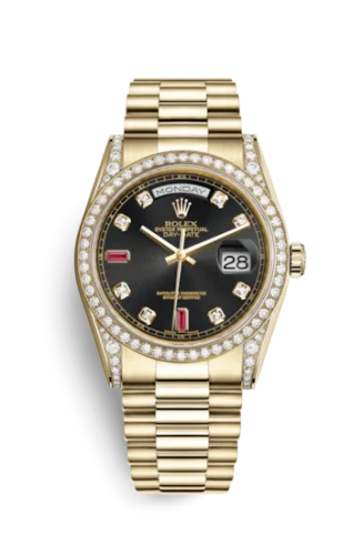 Rolex - 118388-0124 Day-Date 36 Yellow Gold Diamonds  / President / Black Diamonds Rubies