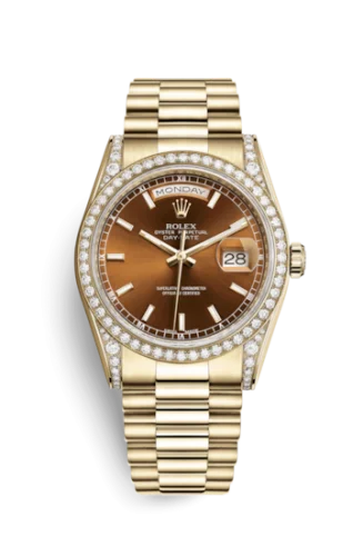 Rolex - 118388-0133 Day-Date 36 Yellow Gold Diamonds / President  / Cognac