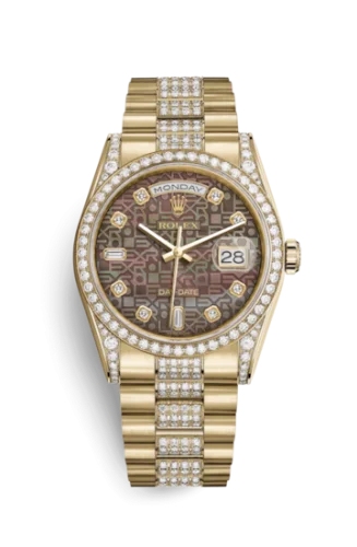 Rolex - 118388-0147 Day-Date 36 Yellow Gold Diamonds / President Diamonds / Black MOP Computer
