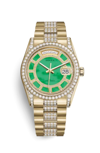 Rolex - 118388-0159 Day-Date 36 Yellow Gold Diamonds / President Diamonds / Green Jade Carousel