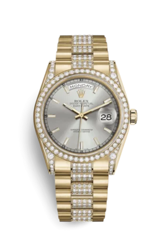 Rolex - 118388-0174 Day-Date 36 Yellow Gold Diamonds / President Diamonds / Silver