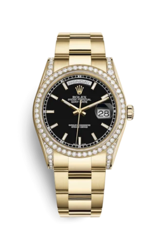 Rolex - 118388-0190 Day-Date 36 Yellow Gold Diamonds  / Oyster / Black Diamonds Rubies