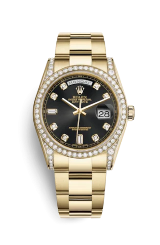 Rolex - 118388-0191 Day-Date 36 Yellow Gold Diamonds  / Oyster / Black Diamonds Rubies