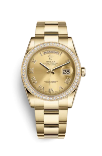 Rolex - 118348-0194 Day-Date 36 Yellow Gold Diamonds / Oyster / Champagne Roman