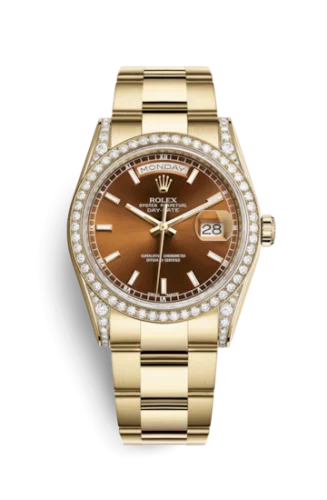 Rolex - 118388-0194 Day-Date 36 Yellow Gold Diamonds / Oyster / Cognac