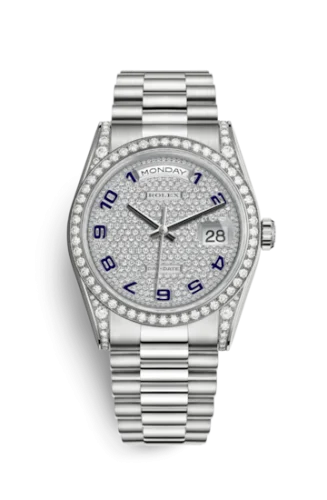 Rolex - 118389-0017 Day-Date 36 White Gold Diamonds / President / Paved Arabic