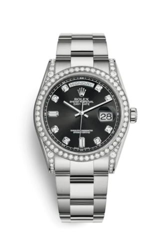 Rolex - 118389-0027 Day-Date 36 White Gold Diamonds / Oyster / Black Diamond