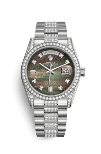Rolex - 118389-0055 Day-Date 36 White Gold Diamonds / President Diamond / Black MOP