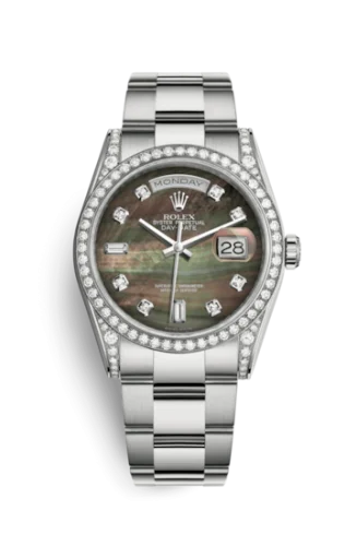 Rolex - 118389-0057 Day-Date 36 White Gold Diamonds / Oyster / Black MOP