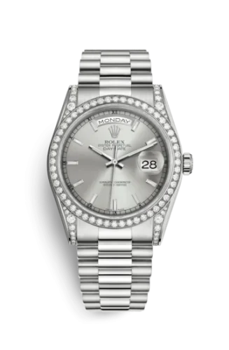 Rolex - 118389-0058 Day-Date 36 White Gold Diamonds / President / Silver