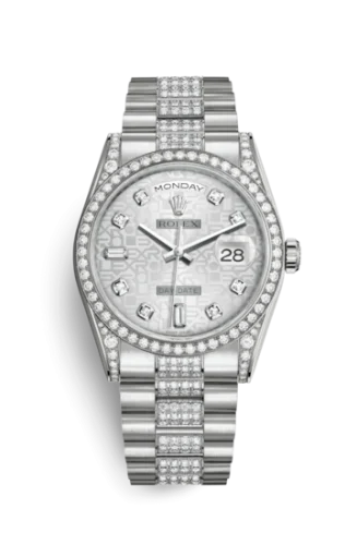 Rolex - 118389-0071 Day-Date 36 White Gold Diamonds / President Diamond  / Silver Computer