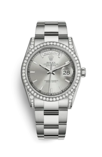 Rolex - 118389-0076 Day-Date 36 White Gold Diamonds / Oyster / Silver