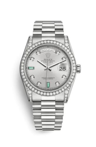 Rolex - 118389-0078 Day-Date 36 White Gold Diamonds / President  / Silver Diamonds Emeralds