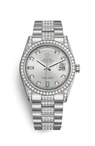 Rolex - 118389-0079 Day-Date 36 White Gold Diamonds / President Diamond / Rhodium Diamond Emerald