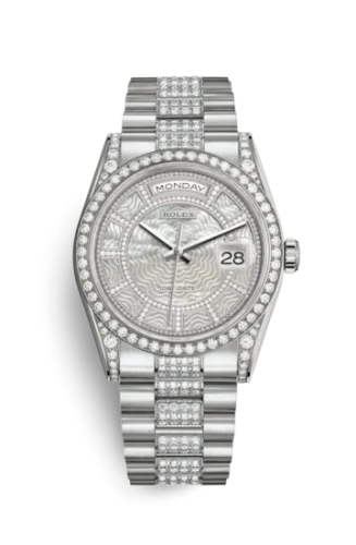 Rolex - 118389-0095 Day-Date 36 White Gold Diamonds / President Diamonds / MOP Carousel