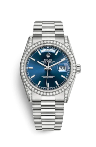 Rolex - 118389-0108 Day-Date 36 White Gold Diamonds / President  / Blue