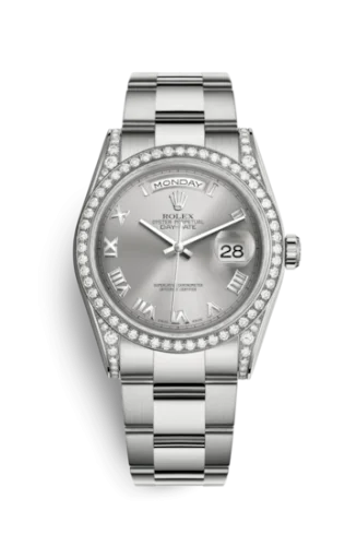 Rolex - 118389-0121 Day-Date 36 White Gold Diamonds / Oyster / Silver Roman