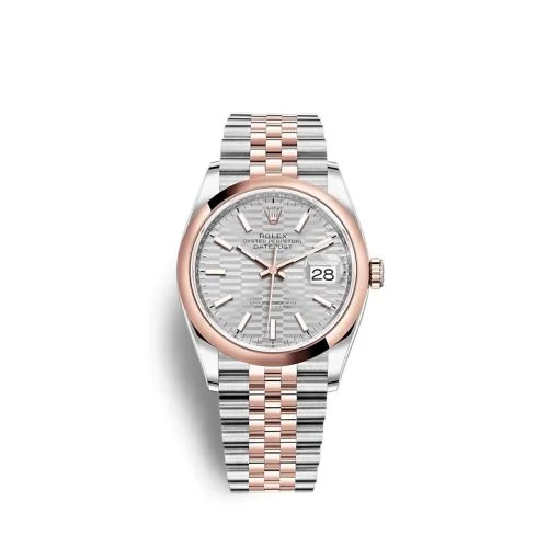 Rolex - 126201-0033 Datejust 36 Stainless Steel / Everose / Domed / Silver - Fluted / Jubilee