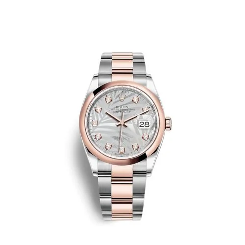 Rolex - 126201-0038 Datejust 36 Stainless Steel / Everose / Domed / Silver - Palm - Diamond / Oyster