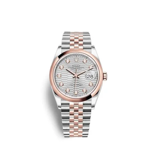 Rolex - 126201-0039 Datejust 36 Stainless Steel / Everose / Domed / Silver - Fluted - Diamond / Jubilee