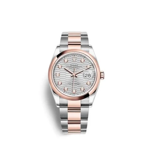 Rolex - 126201-0040 Datejust 36 Stainless Steel / Everose / Domed / Silver - Fluted - Diamond / Oyster
