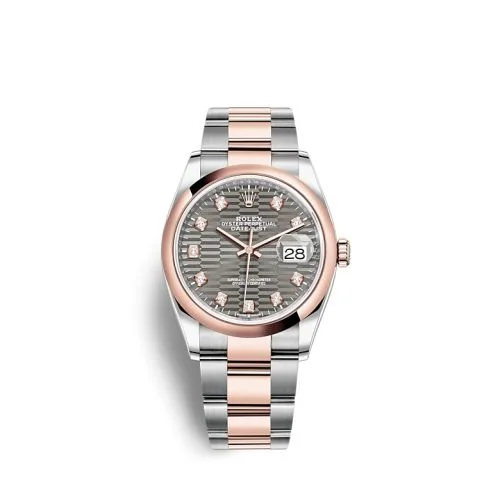 Rolex - 126201-0042 Datejust 36 Stainless Steel / Everose / Domed / Slate - Fluted - Diamond / Oyster