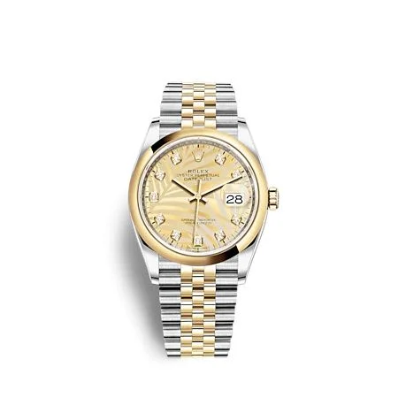 Rolex - 126203-0043 Datejust 36 Stainless Steel  - Yellow Gold - Domed / Champagne - Palm - Diamond / Jubilee