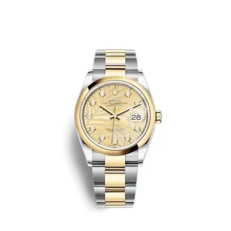 Rolex - 126203-0044 Datejust 36 Stainless Steel  - Yellow Gold - Domed / Champagne - Palm - Diamond / Oyster