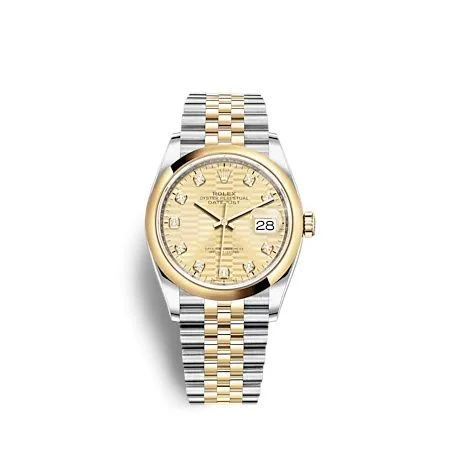 Rolex - 126203-0045 Datejust 36 Stainless Steel  - Yellow Gold - Domed / Champagne - Fluted - Diamond / Jubilee