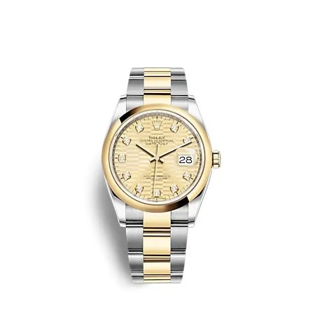 Rolex - 126203-0046 Datejust 36 Stainless Steel  - Yellow Gold - Domed / Champagne - Fluted - Diamond / Oyster