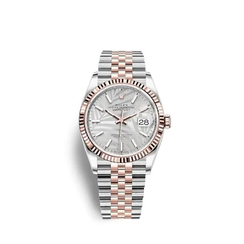Rolex - 126231-0031 Datejust 36 Stainless Steel / Everose / Fluted / Silver - Palm / Jubilee