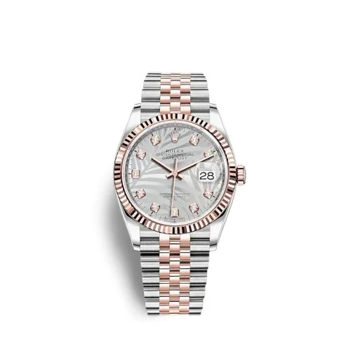 Rolex - 126231-0037 Datejust 36 Stainless Steel / Everose / Fluted / Silver - Palm - Diamond / Jubilee